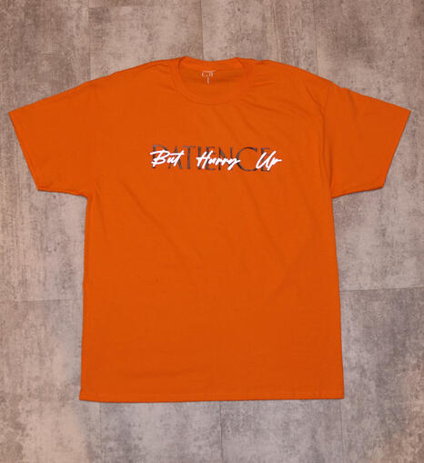 Orange T- Shirt Blue Letters $50